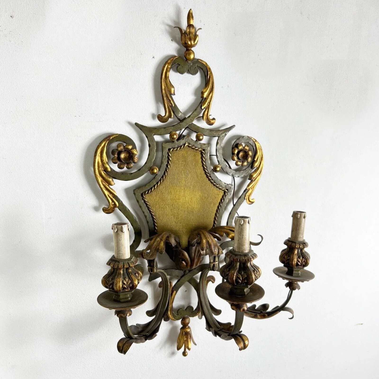 Applique vintage stile antico in ferro battuto verde oro lampada da parete - immagine 3