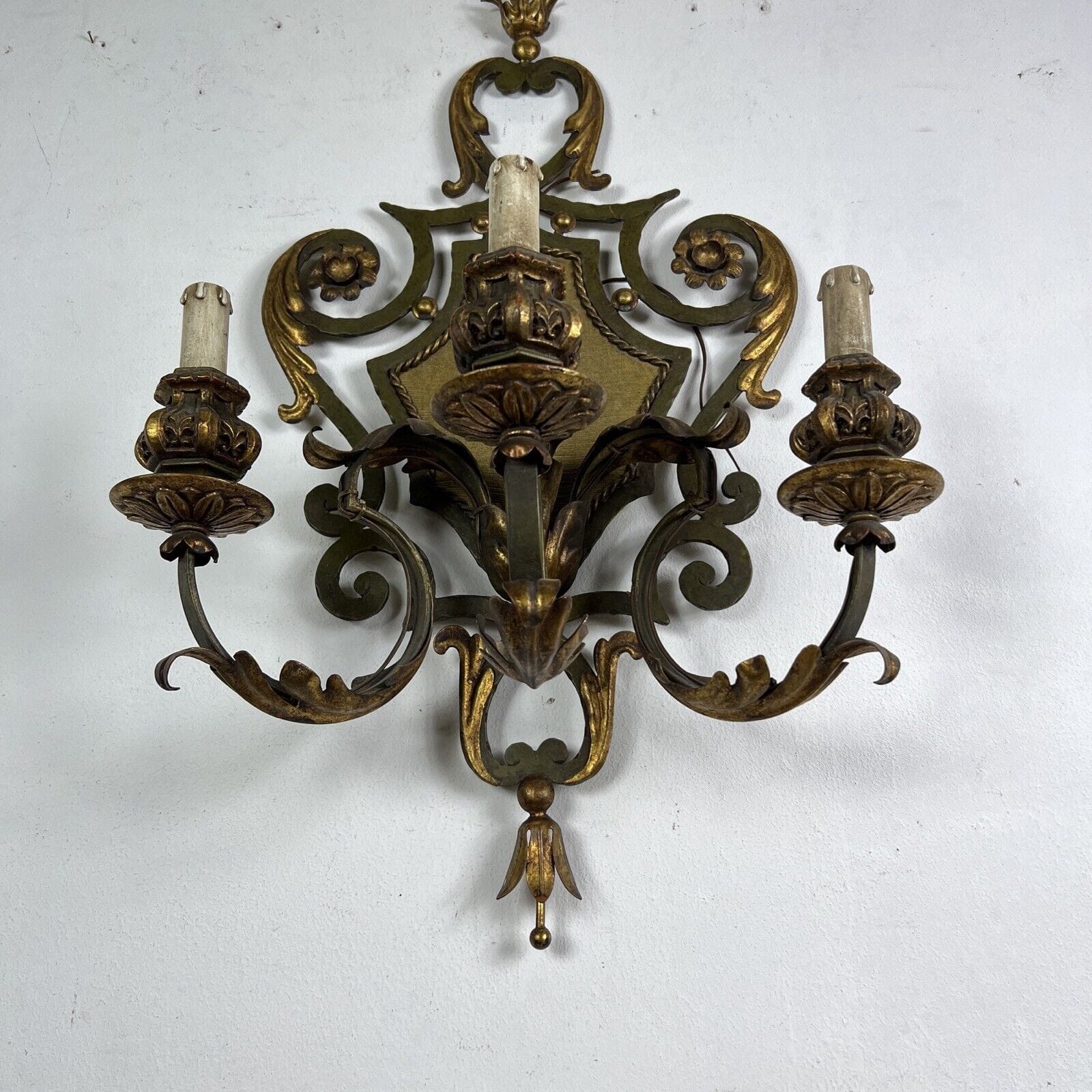 Applique vintage stile antico in ferro battuto verde oro lampada da parete - immagine 5