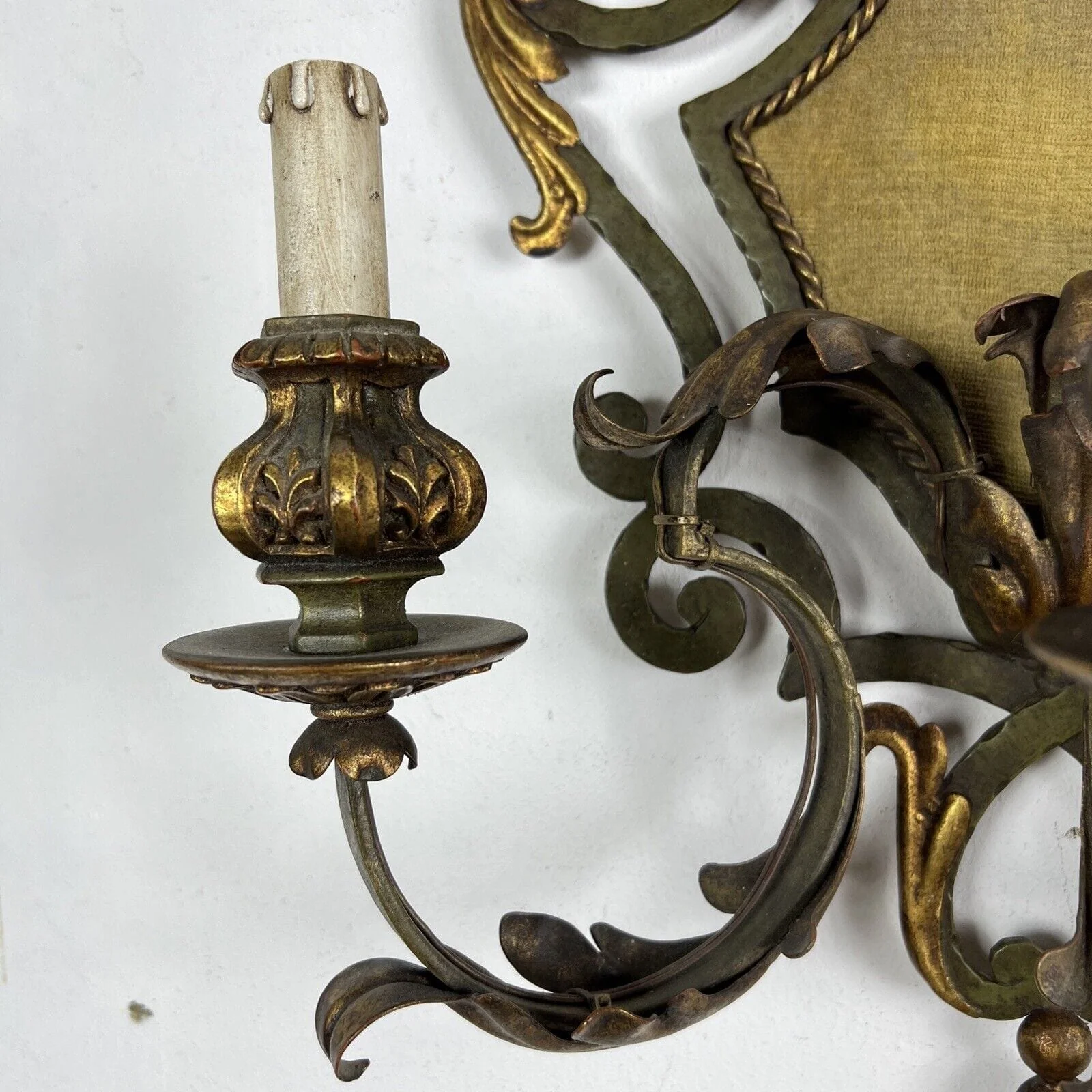 Applique vintage stile antico in ferro battuto verde oro lampada da parete - immagine 6