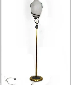 LAMPADA DA TERRA VINTAGE IN OTTONE FERRO ANFORA IN VETRO SATINATO VASO H 182